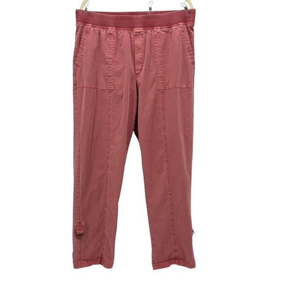 Soft Surroundings Distressed Pull On Roll Tab Straight Leg Red Pink Pants Large - Picture 1 of 9